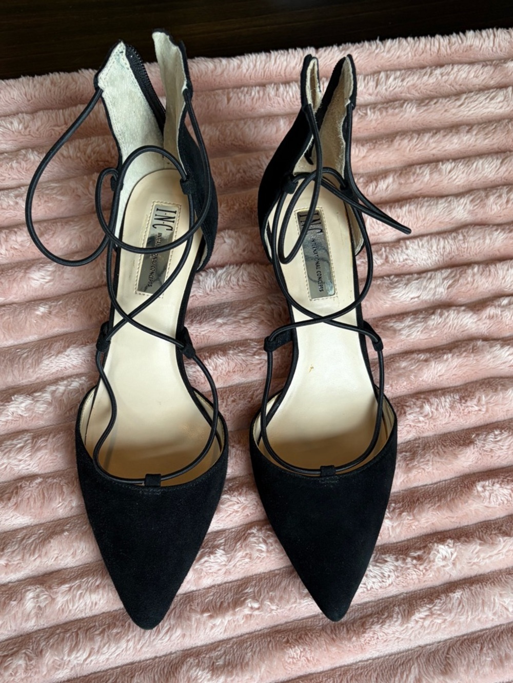 INC International Concepts Black Lace-Up Pointed Toe Heels